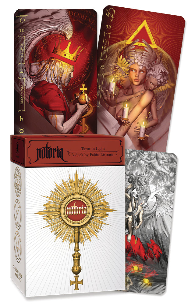 Packaging of tarot cards with tarot cards displayed on top