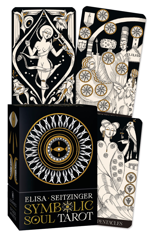 Tarot card box with 3 cards in an intricate design from 'Elisa Seitzinger Symbolic Soul Tarot'.
