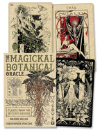 Magickal Botanical Oracle cards with intricate designs and text on a beige background