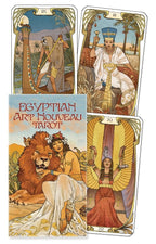 Egyptian Art Nouveau Tarot cards with decorative designs and characters.