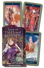 Tarot cards titled 'Tarot of Tales and Legends' with colorful illustrations on a white background.