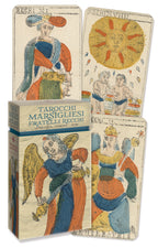 Stack of tarot cards with colorful illustrations on a white background