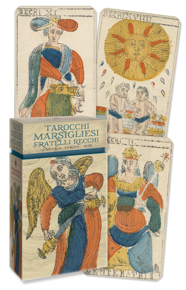 Stack of tarot cards with colorful illustrations on a white background