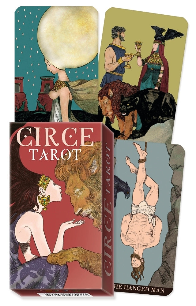 Circe Tarot card set with illustrations of characters and symbols on a white background.
