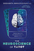 Book cover of 'The Neuroscience of Tarot' with a brain illustration on a blue background.