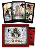 Set of tarot cards with illustrations and a box labeled 'Call of the Morrigan' on a white background.