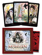 Set of tarot cards with illustrations and a box labeled 'Call of the Morrigan' on a white background.