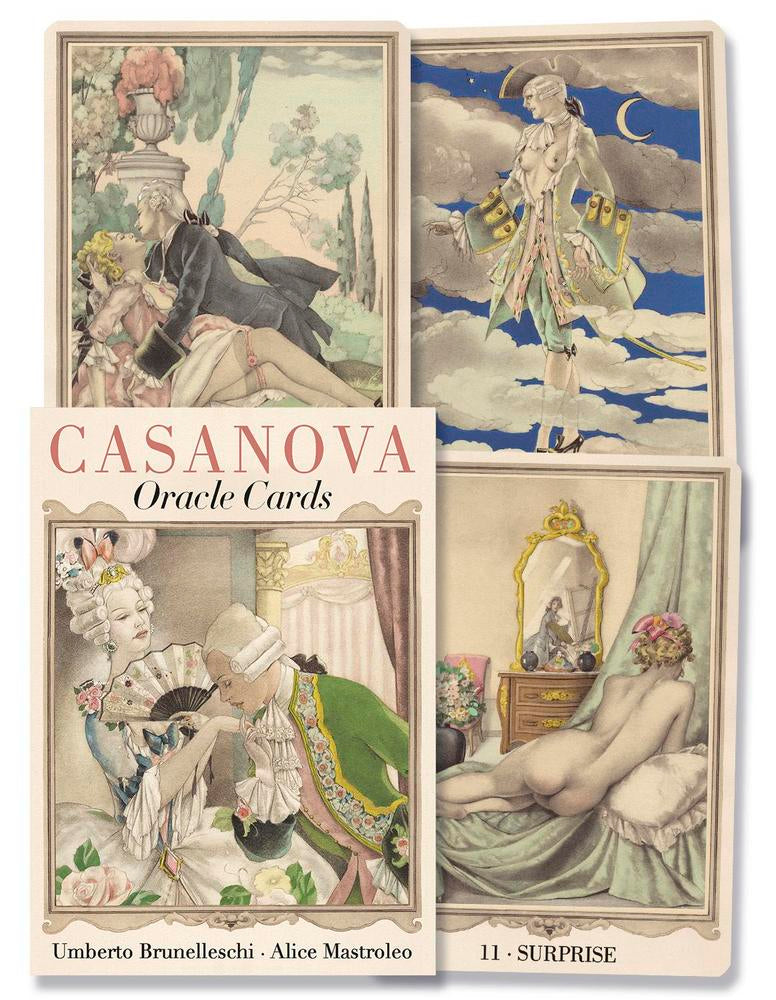 Casanova Oracle Cards with vintage-style illustrations on a white background
