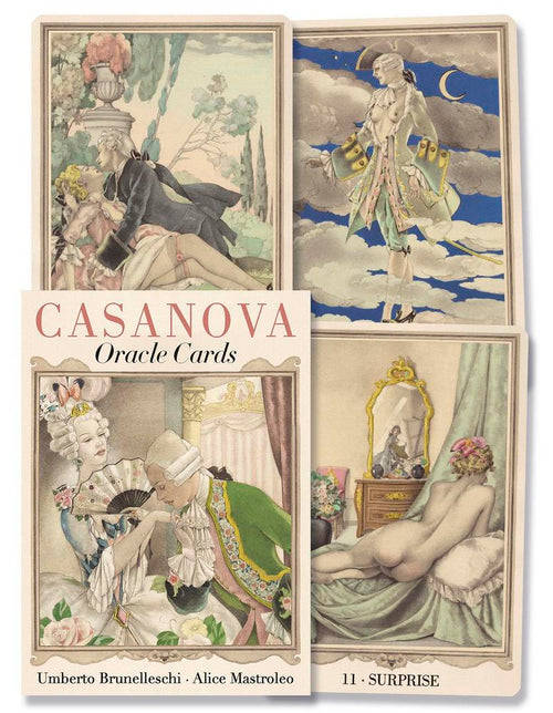 Casanova Oracle Cards with vintage-style illustrations on a white background