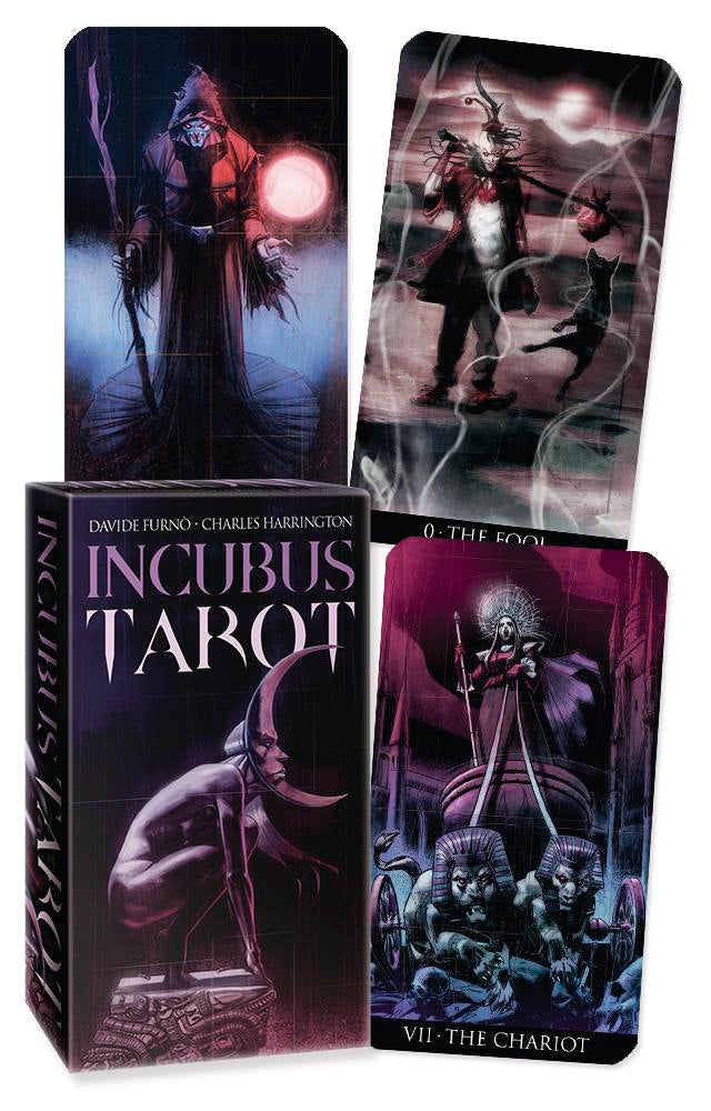 Incubus Tarot card set with tarot cards and box on a white background