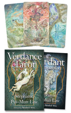 Two tarot card books titled 'Verdance Tarot' and 'The Radiant Companion' by Stephanie Pui-Mun Law.