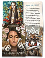 Medicine Heart Oracle cards with artwork of a woman, animals, and nature elements.