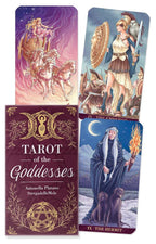 Tarot cards from 'Tarot of the Goddesses' with colorful illustrations and card designs.