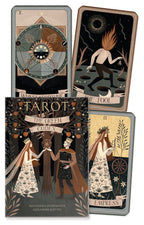 Collection of tarot cards with artistic designs and a book titled 'The Green Code' on a white background.
