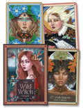 Four tarot cards featuring illustrated women with nature-themed designs on a white background.