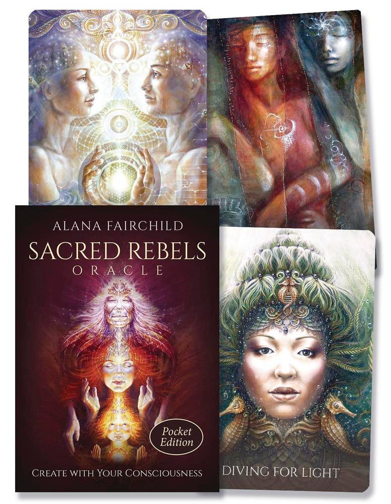 Sacred Rebels Oracle cards by Alana Fairchild with colorful illustrations of women.