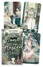 Jane Austen Tarot card set with illustrations of characters and cards.