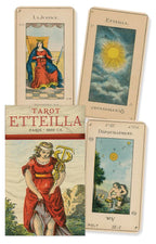 Collection of Etteilla Tarot cards with illustrations and text.