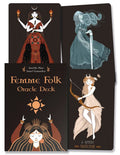Femme Folk Oracle Deck with illustrations of women in various poses on a dark background.