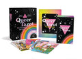 Queer Tarot card set with packaging and cards displayed on a white background