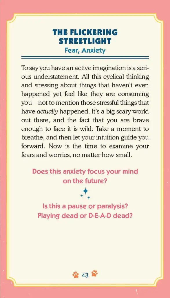 Text on a pink background with a yellow border, discussing fear and anxiety.