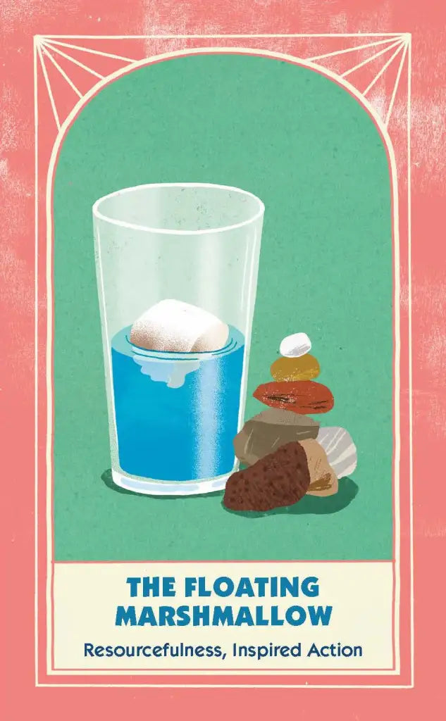 Illustration of a glass with blue liquid and floating marshmallows on a green background.