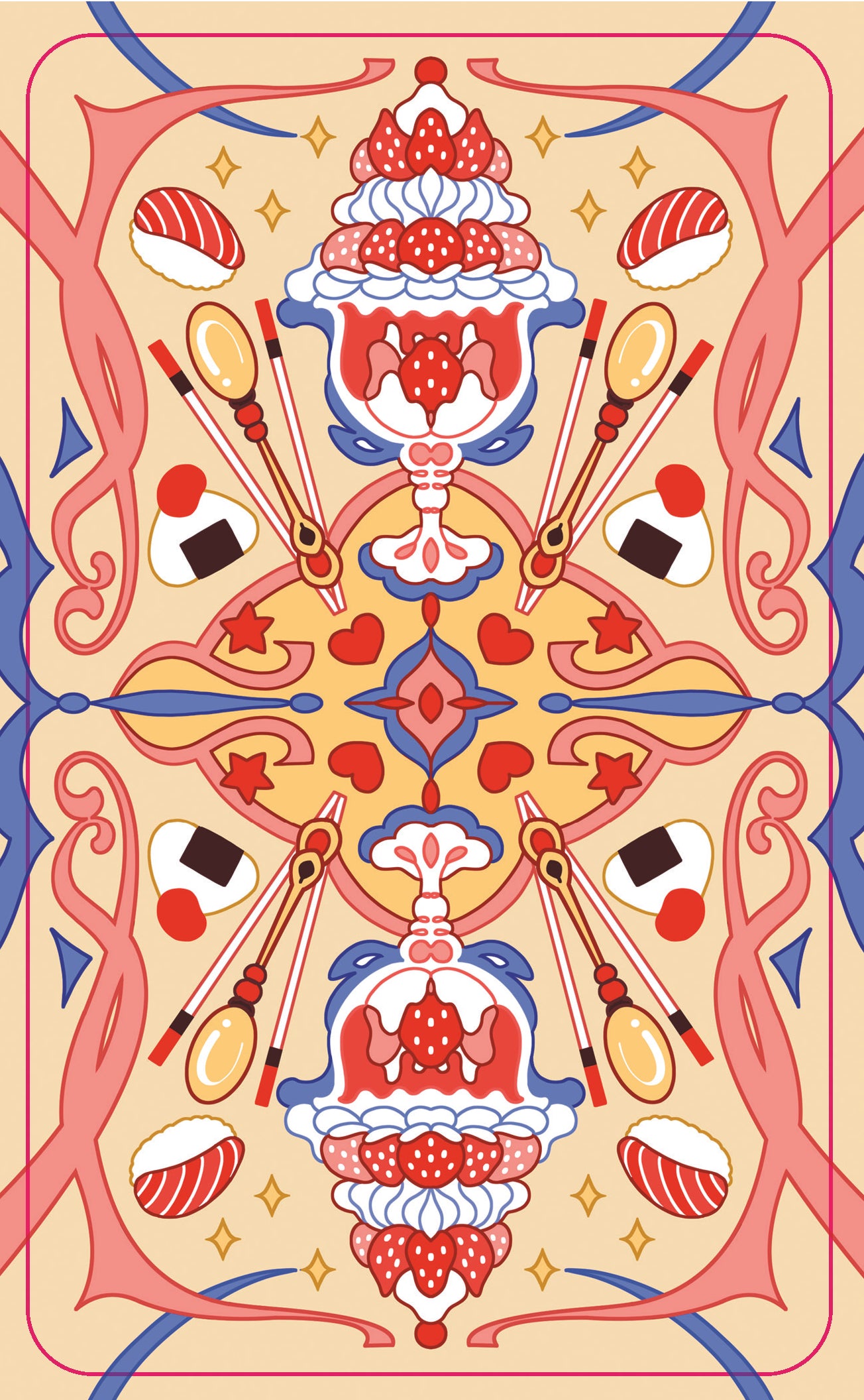 Decorative design with sushi elements on a beige background