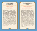 Two cards from a tarot deck with text on a blue background