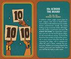 Card with hands holding '10' signs and explanation of '10s Across the Board' game.