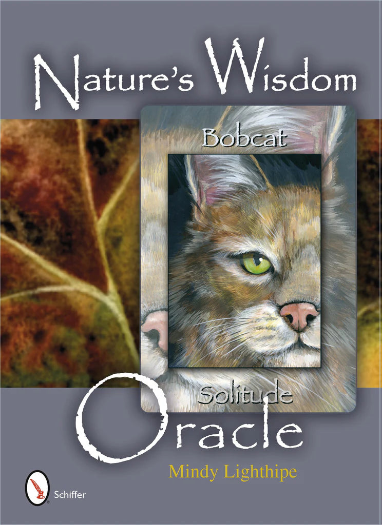 Book cover of 'Nature's Wisdom Oracle: Bobcat Solitude' by Mindy Lighthipe with a bobcat illustration.