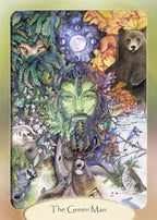 Card featuring 'The Green Man' with nature elements and animals.