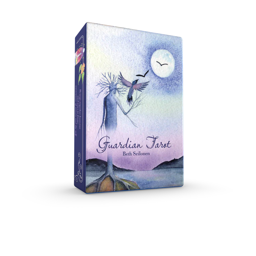 Guardian Tarot card box with artistic design on a white background
