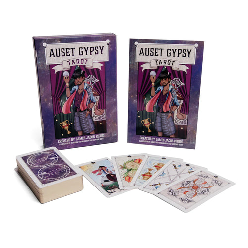 Auset Gypsy Tarot cards with packaging on a white background