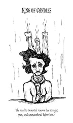 Illustration of a person with candles for hair, labeled 'King of Candles', with text below.