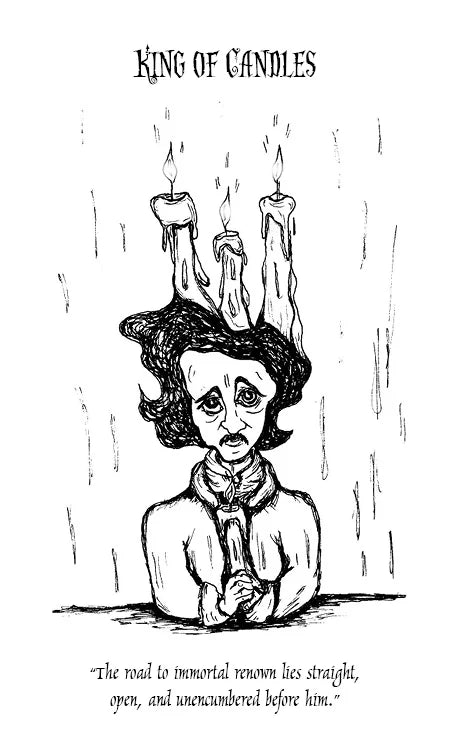 Illustration of a person with candles for hair, labeled 'King of Candles', with text below.