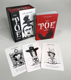 The Poe Tarot set with tarot cards and box on a gray background