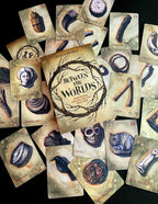 Collection of cards titled 'Between the Worlds' with various illustrations on a dark background.