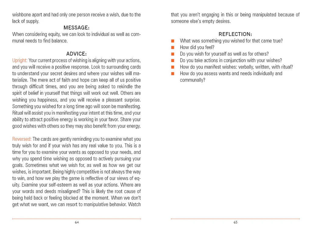 Text page from a book or document with advice, reflection prompts, and a message.