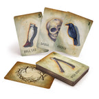 Set of mystical cards with illustrations and text on a white background
