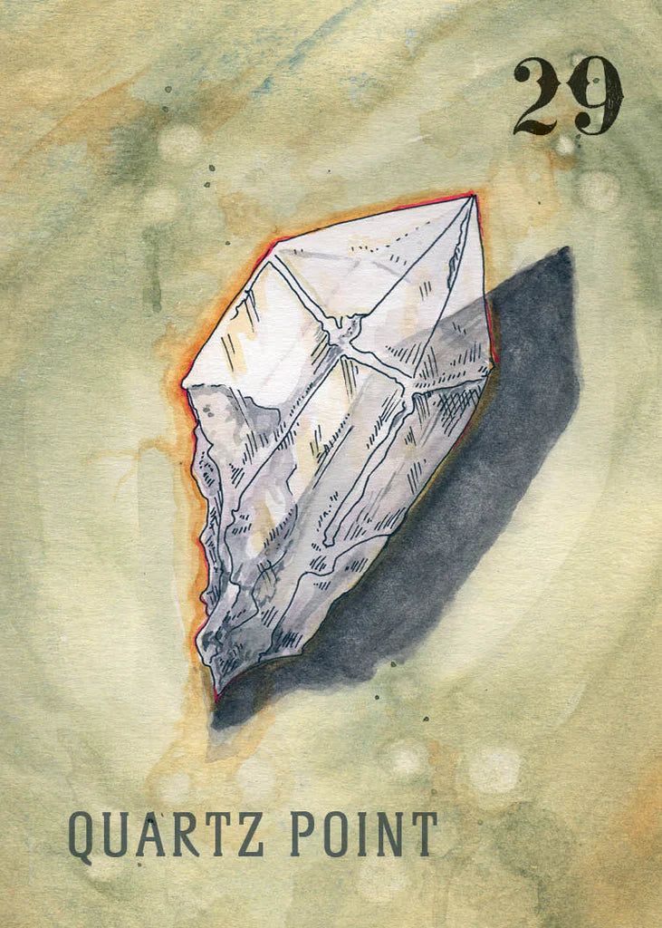 Illustration of a quartz crystal with 'Quartz Point' text on a textured background