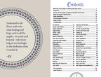 Table of contents page for an Oracle card set with a decorative border and dedication text.