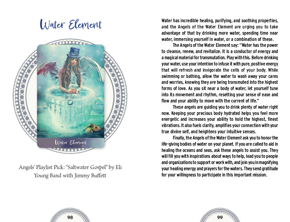 Page from a book or magazine about the Water Element with an illustration of a person by water and text.
