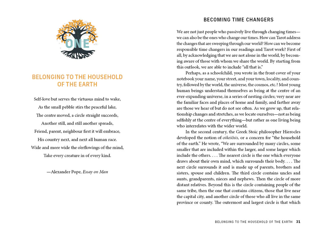 Text page with a tree logo and philosophical text on a white background