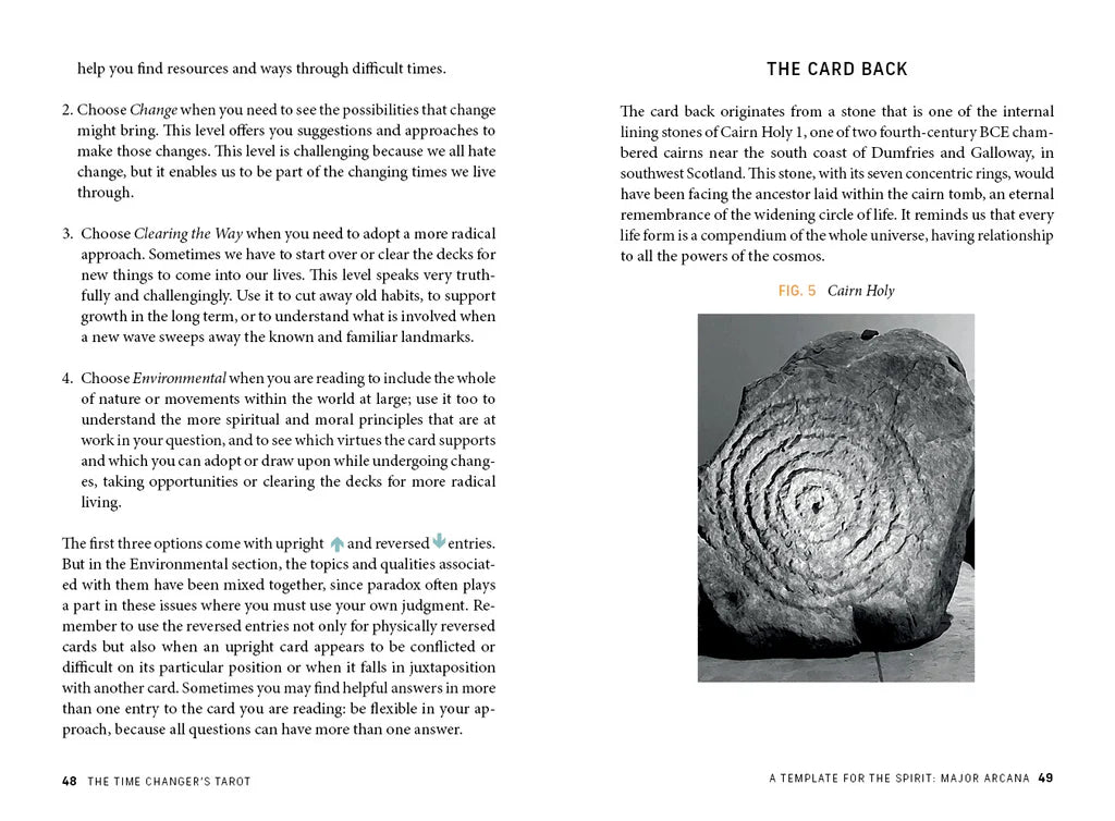Page from a book or guide with text and an image of a stone with concentric circles.