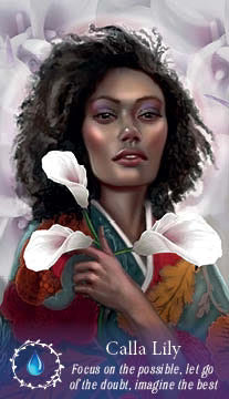Woman holding calla lilies with a soft, blurred floral background