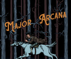Illustration of a person on a horse in a forest with 'Major Arcana' text above.