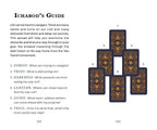 Card spread with six tarot cards labeled 1 to 6 on a white background, accompanied by text titled 'Ichabod's Guide'.