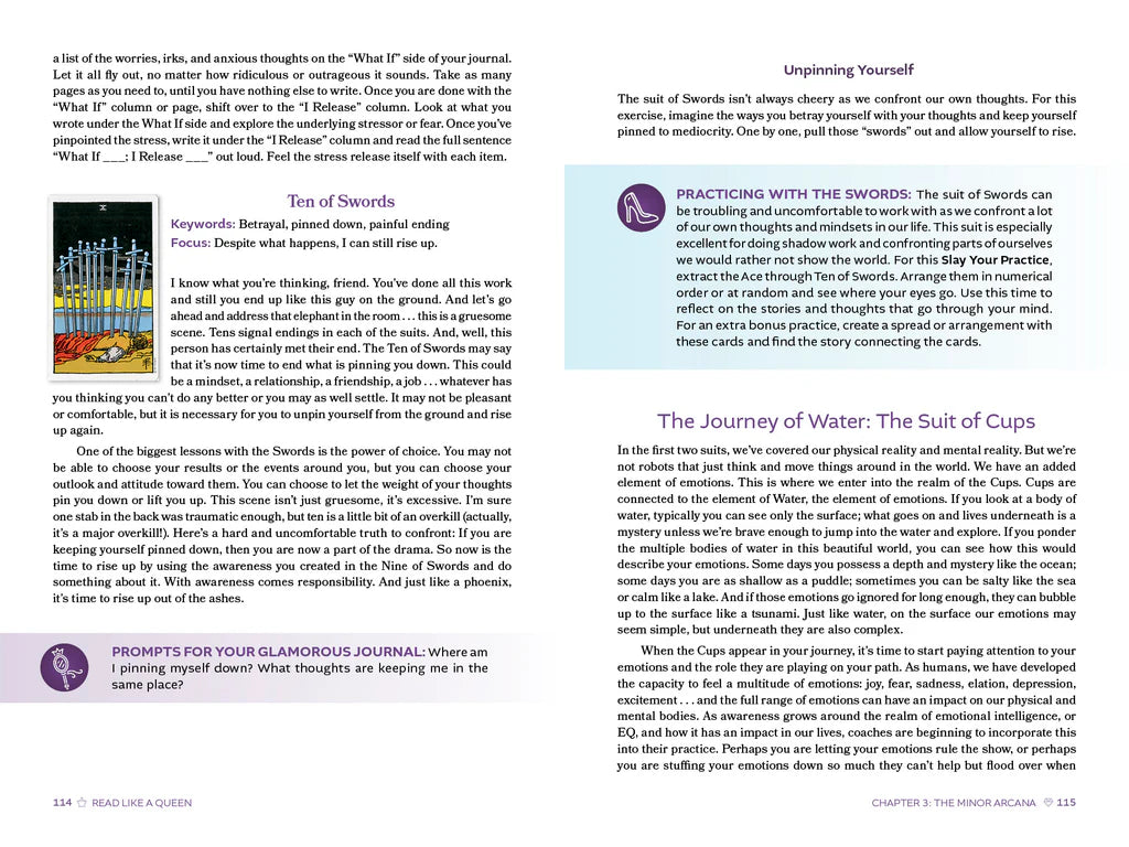 Page from a book or magazine with text and a card illustration on a white background