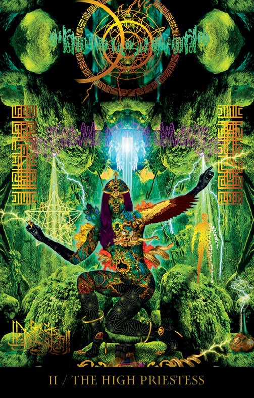 Colorful depiction of a figure in a fantasy setting with intricate designs and vibrant colors.