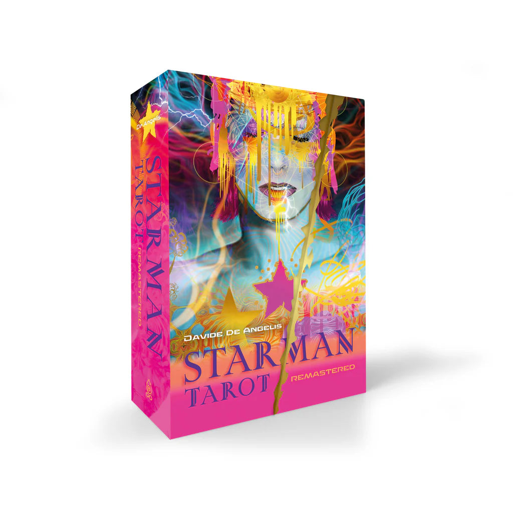 Colorful tarot card box with artistic design on a white background